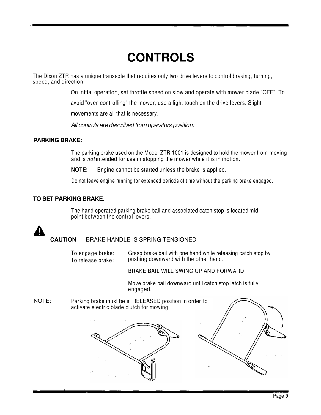 Dixon 1001 manual Controls 