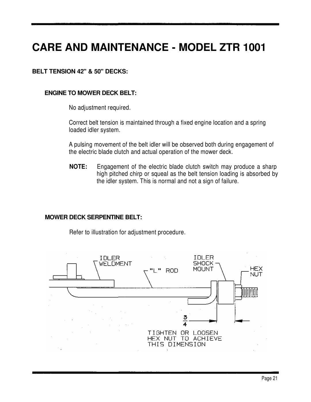 Dixon 1001 manual Belt Tension 42 & 50 Decks Engine to Mower Deck Belt, Mower Deck Serpentine Belt 