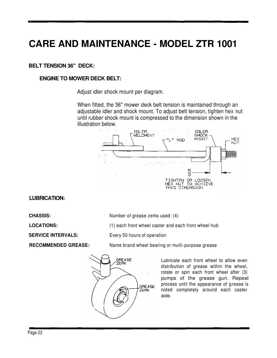 Dixon 1001 manual Belt Tension 36 Deck Engine to Mower Deck Belt, Lubrication 