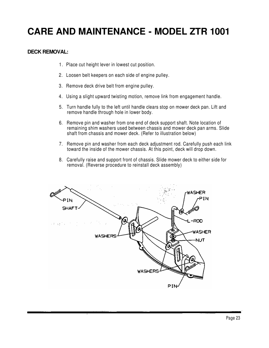 Dixon 1001 manual Deck Removal 