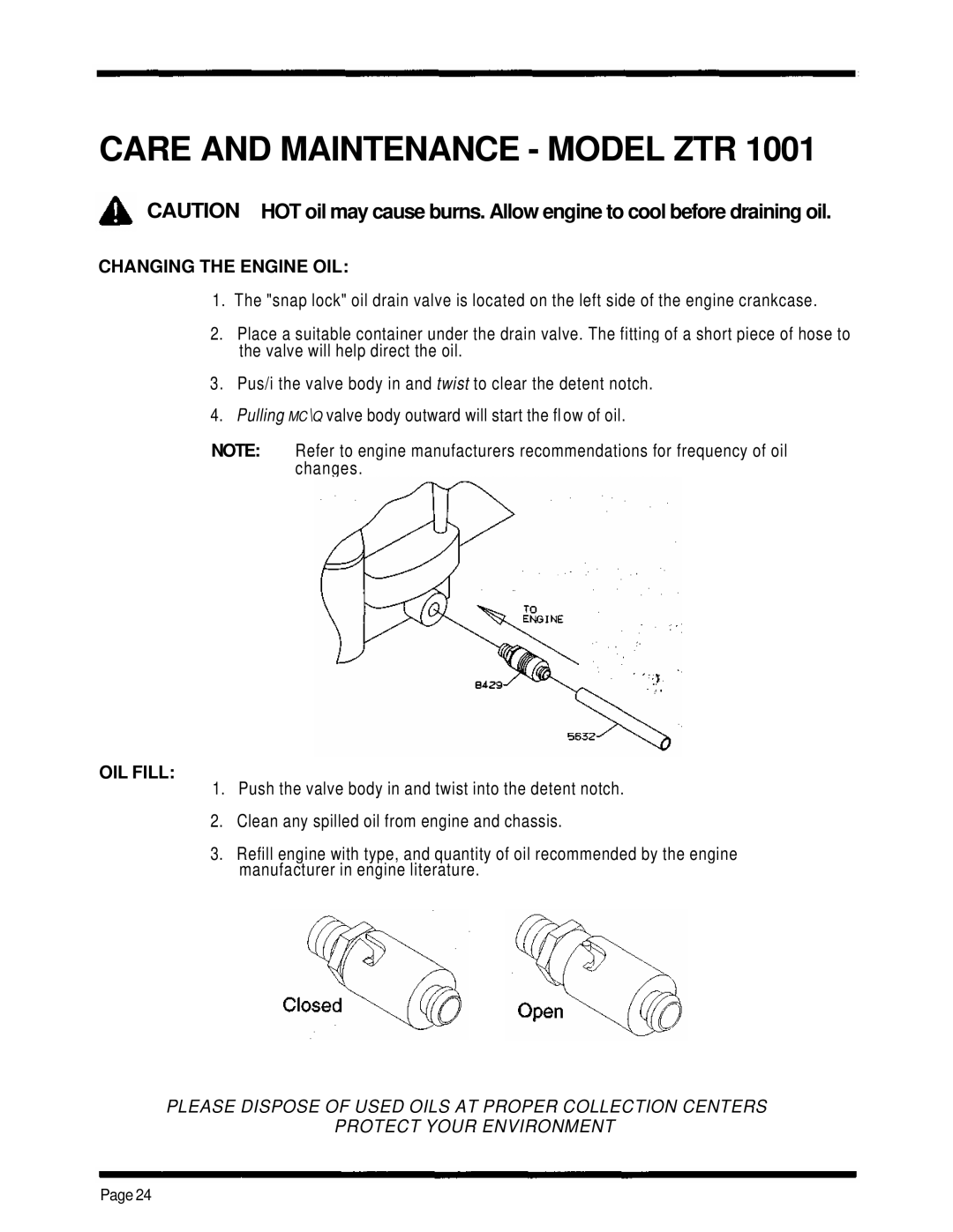 Dixon 1001 manual Care and Maintenance Model ZTR 