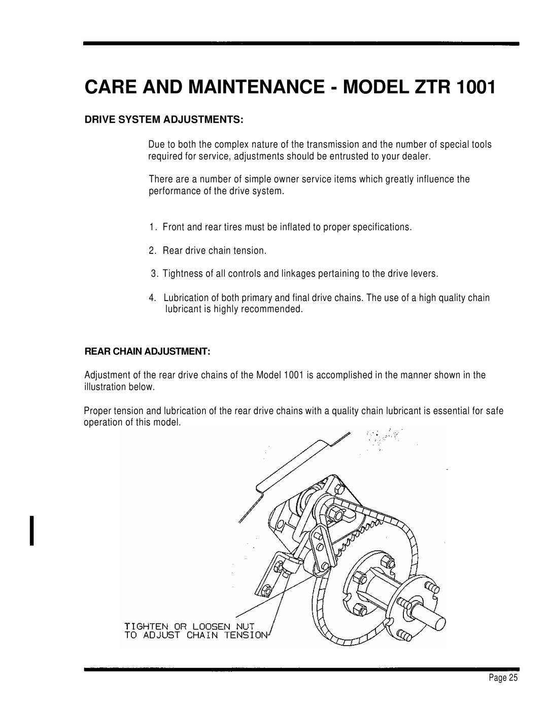 Dixon 1001 manual Drive System Adjustments 