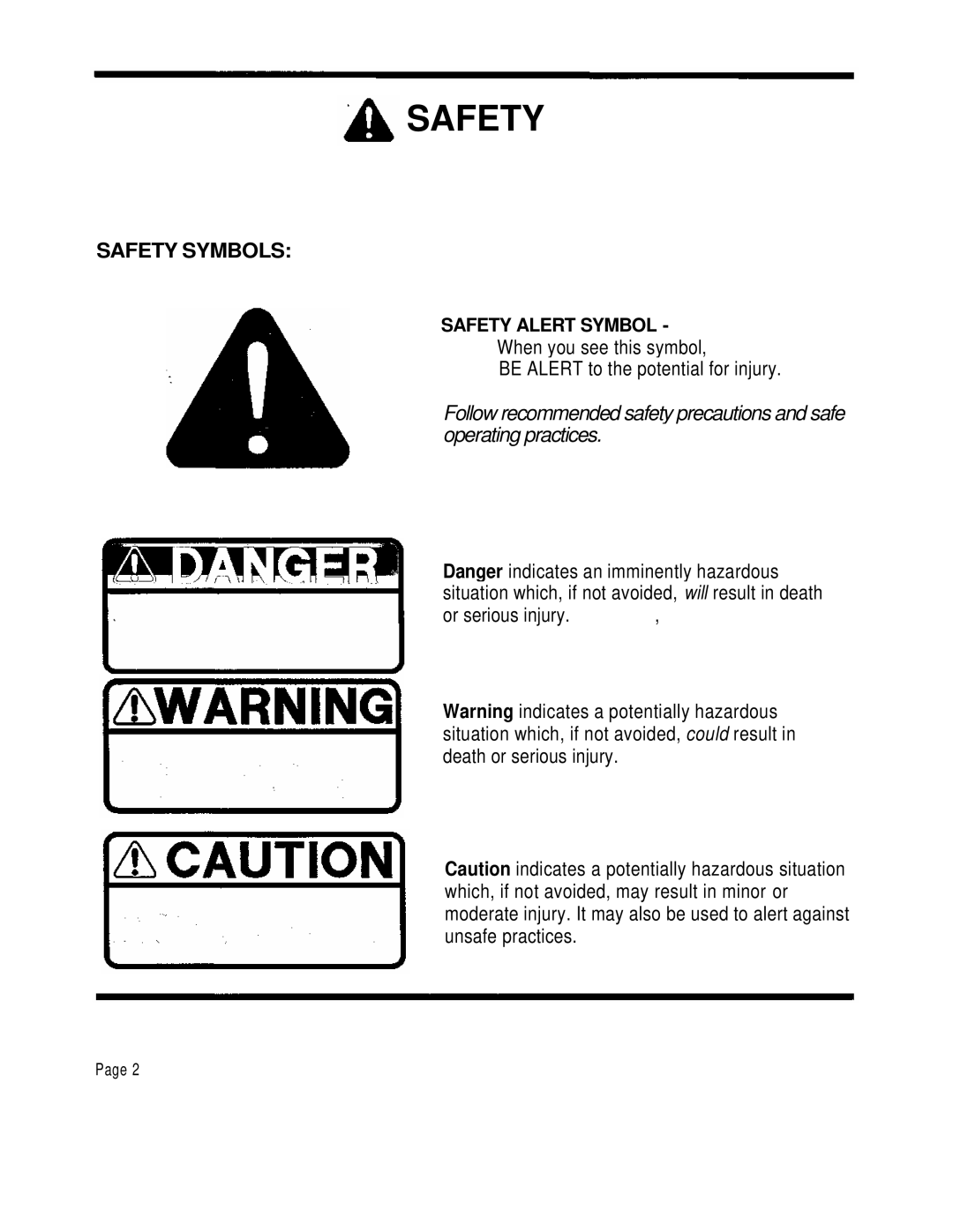 Dixon 1001 manual Safety Symbols, Safety Alert Symbol 