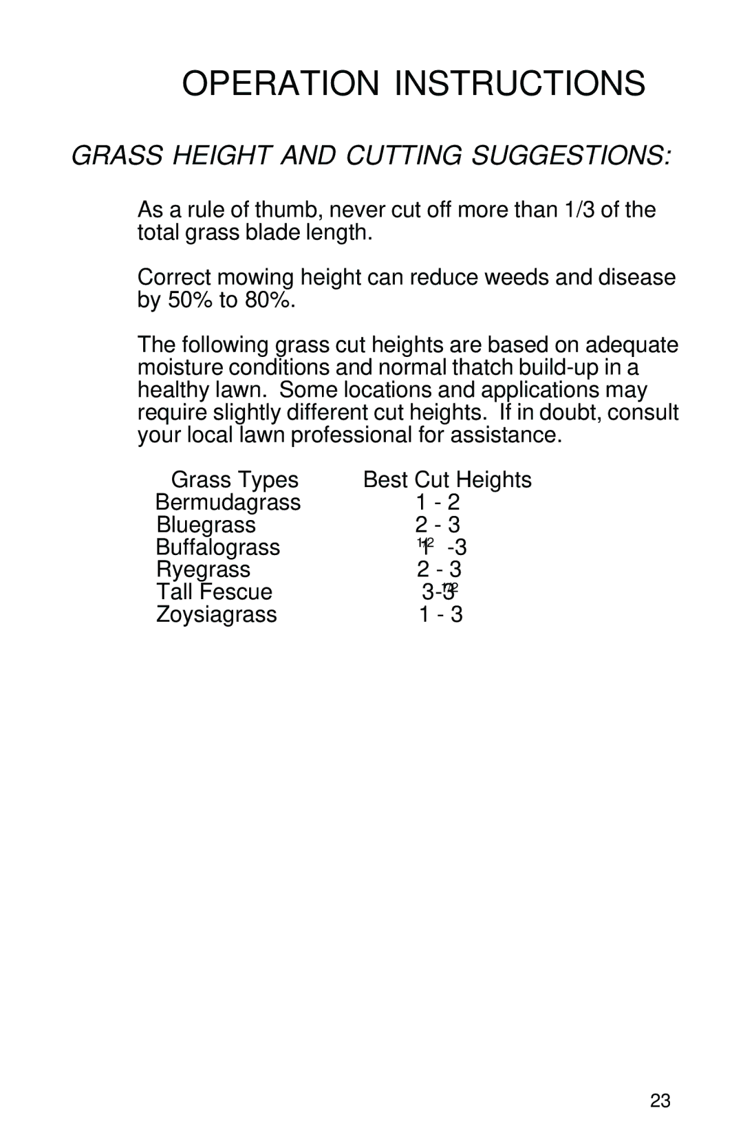 Dixon 10504-1101 manual Grass Height and Cutting Suggestions 