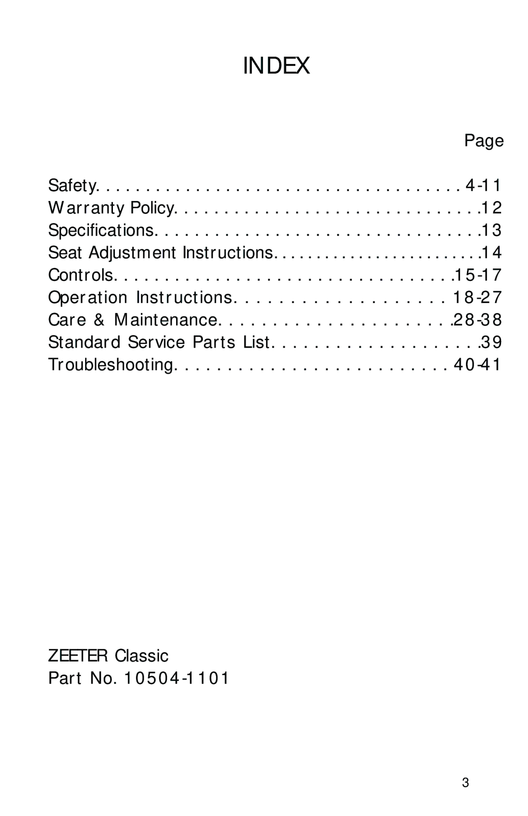 Dixon 10504-1101 manual Index 