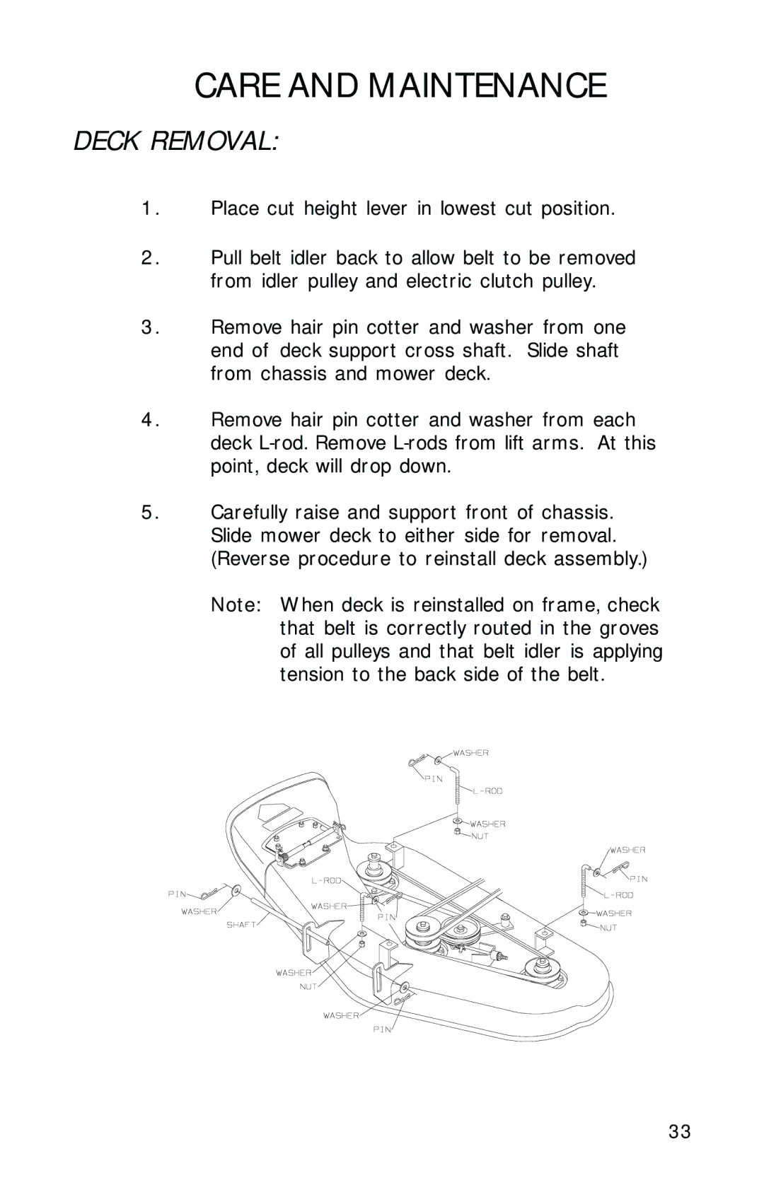 Dixon 10504-1101 manual Deck Removal 