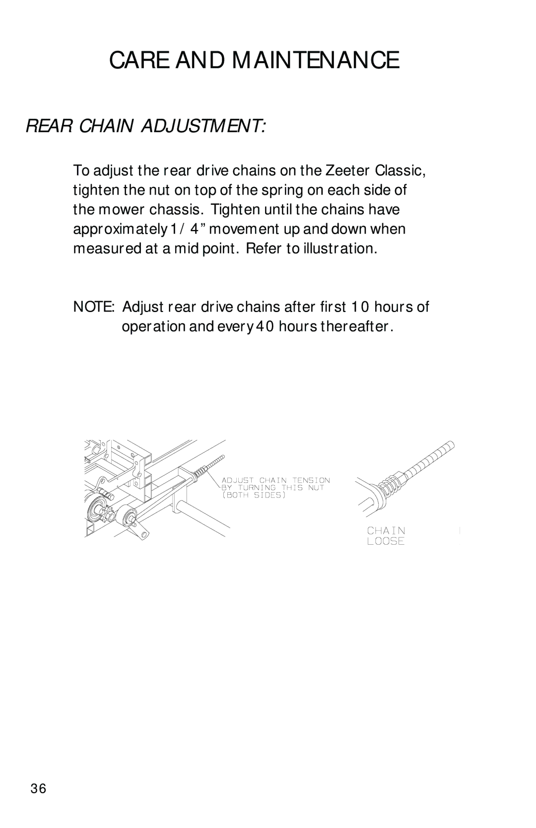 Dixon 10504-1101 manual Rear Chain Adjustment 