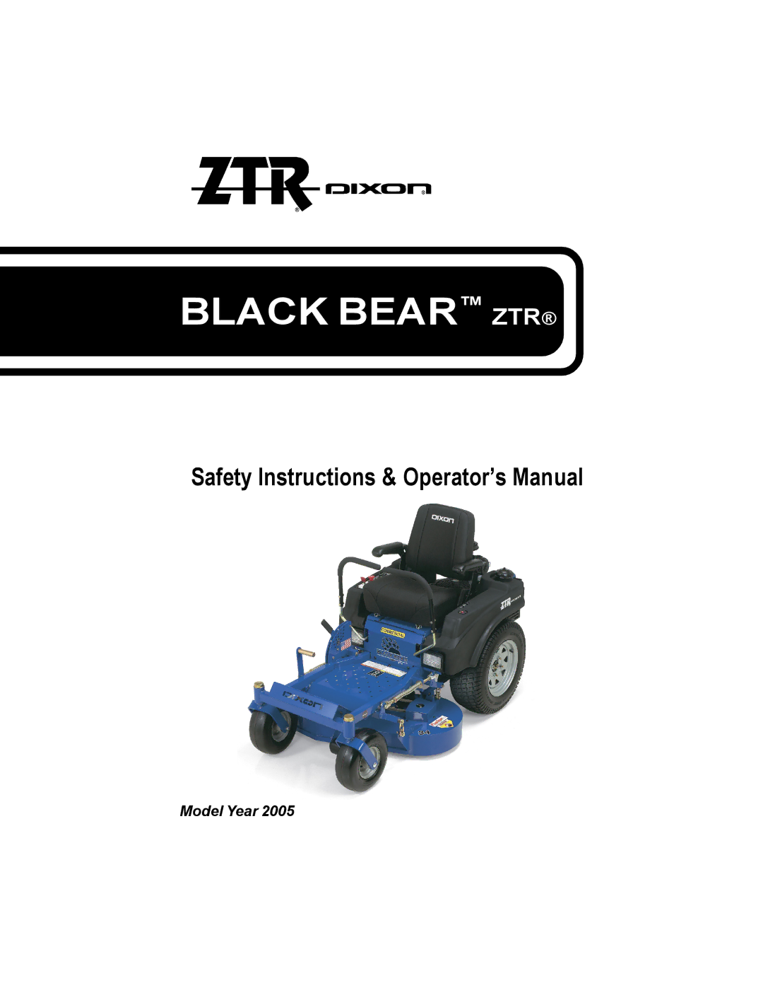 Dixon 11249-0605 manual Black Bear ZTR 