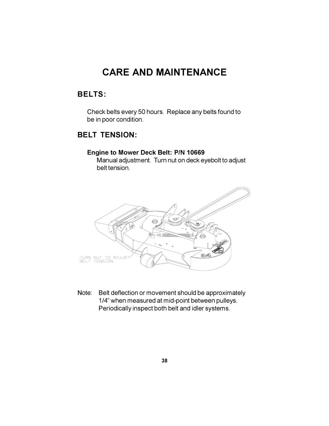 Dixon 11249-0605 manual Belts, Belt Tension 