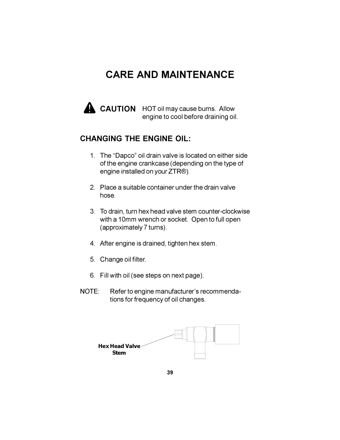 Dixon 11249-0605 manual Changing the Engine OIL 