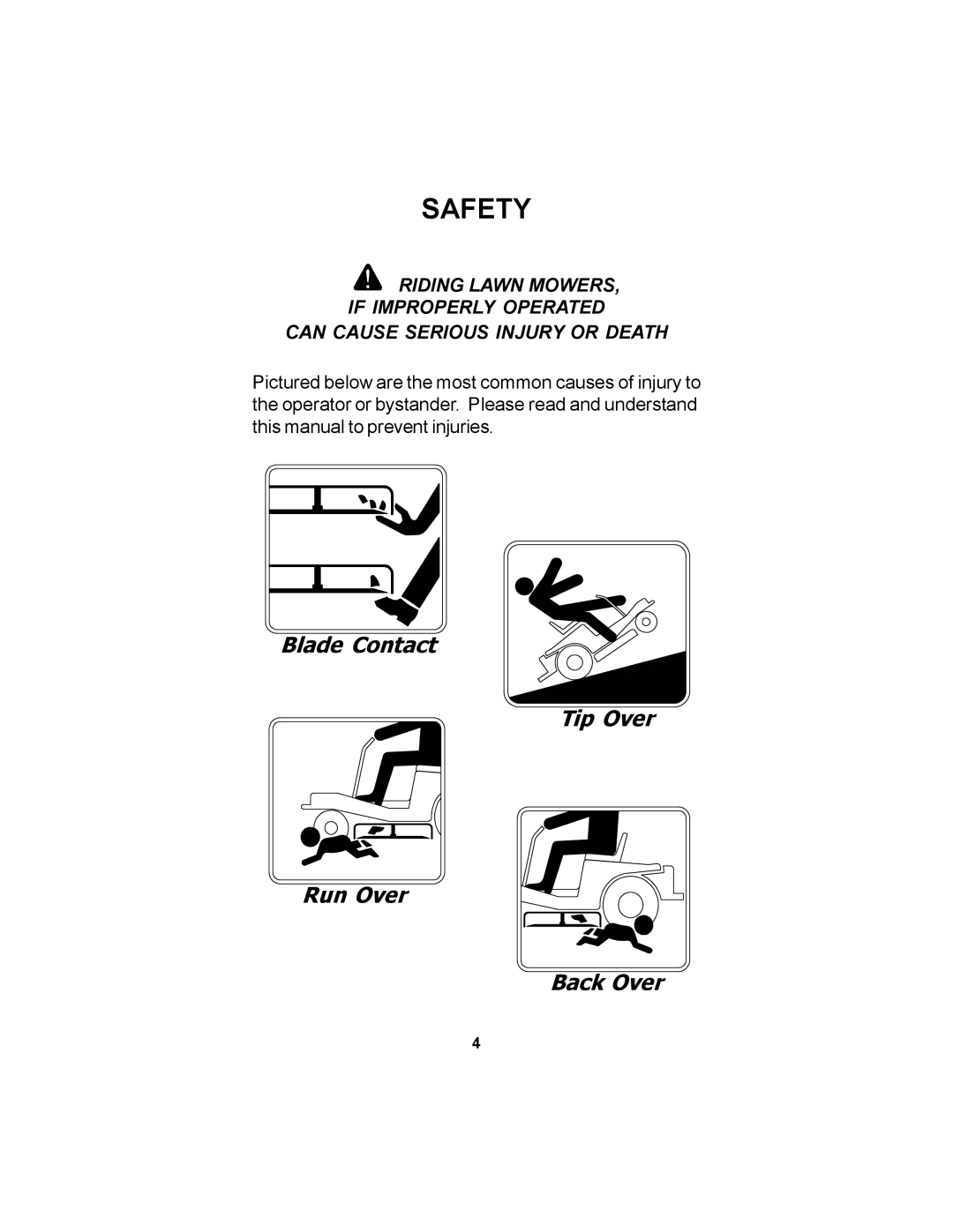 Dixon 11249-0605 manual Safety 