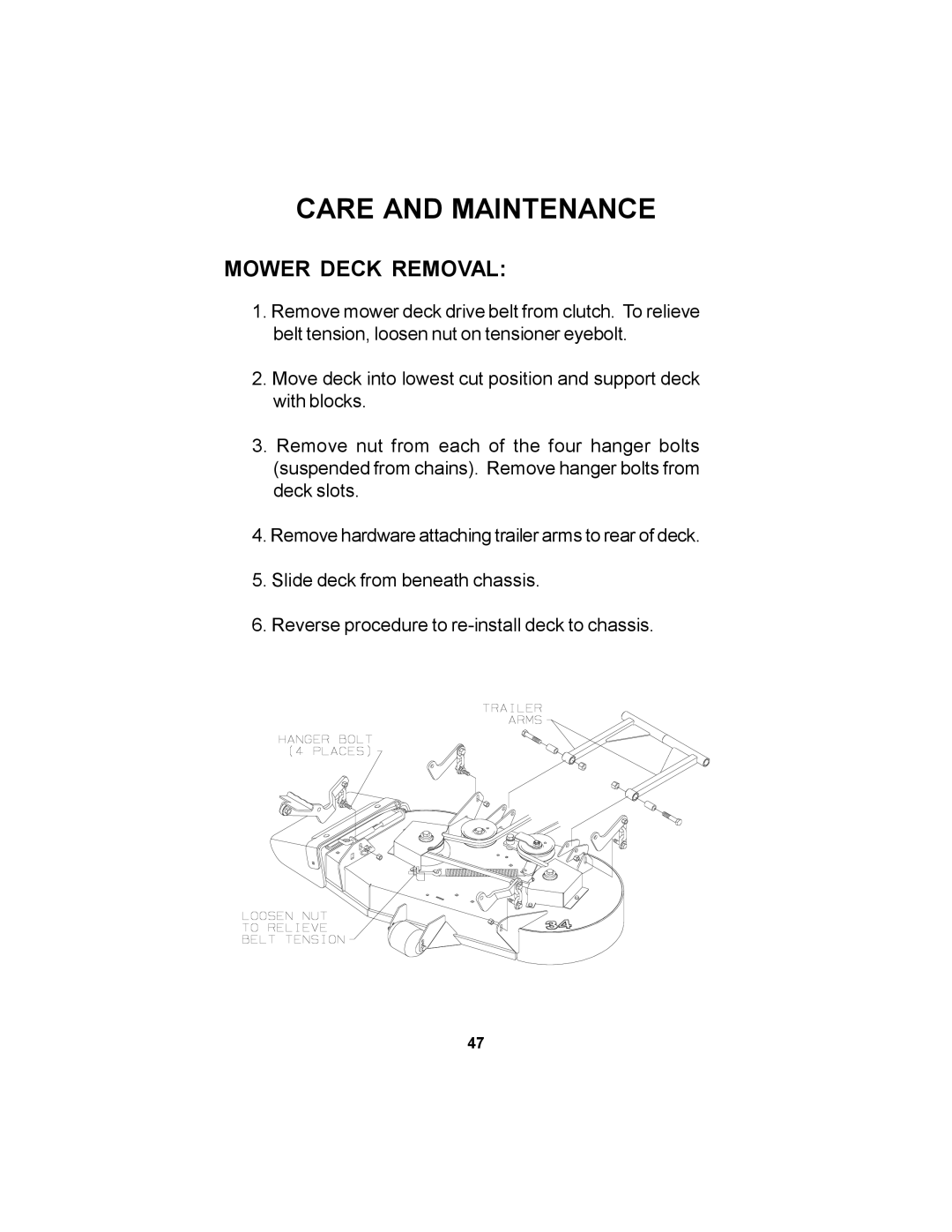 Dixon 11249-0605 manual Mower Deck Removal 