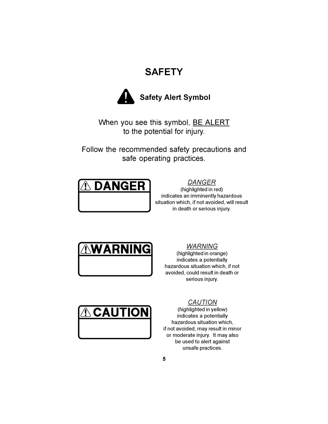 Dixon 11249-0605 manual Safety Alert Symbol 