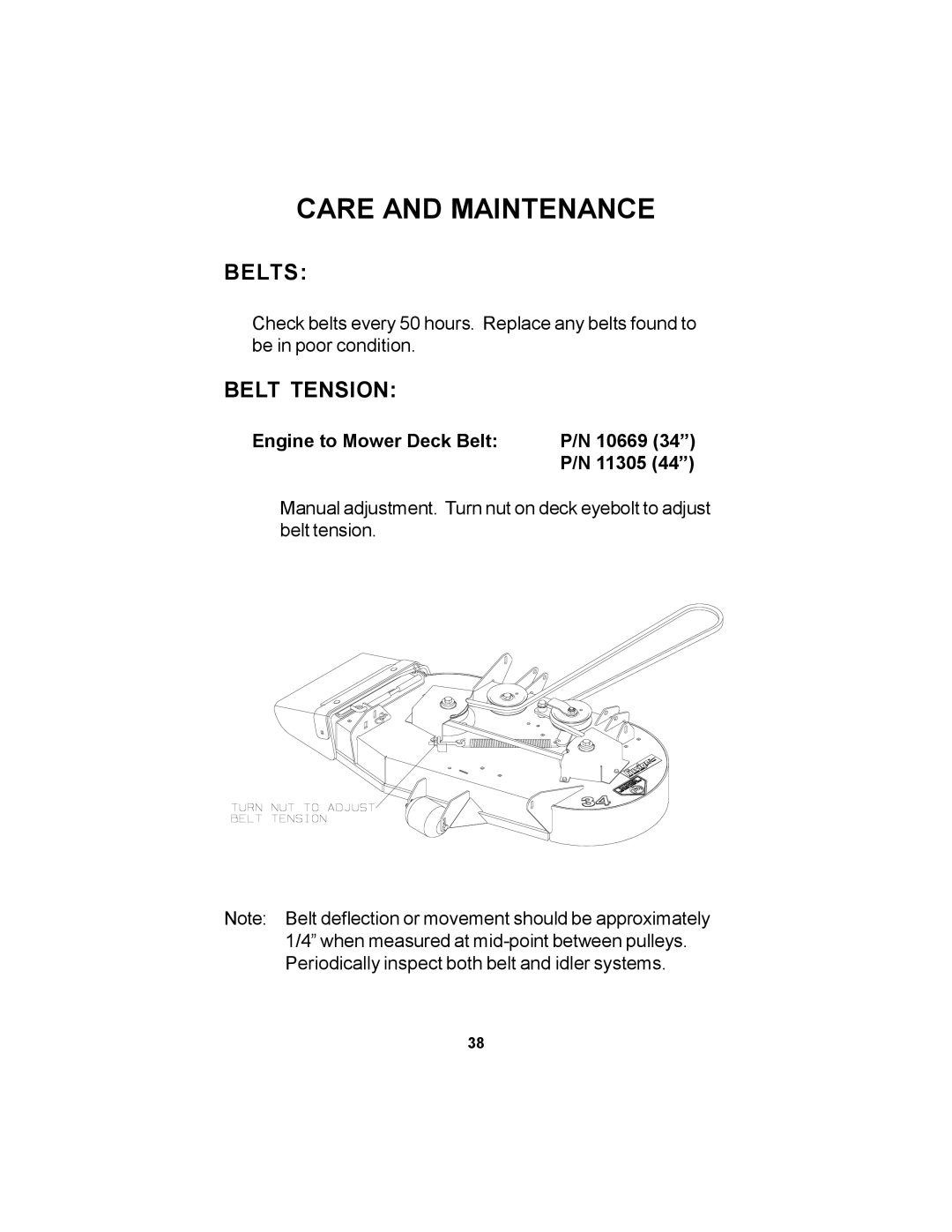 Dixon 11249-106 manual Belts, Belt Tension 