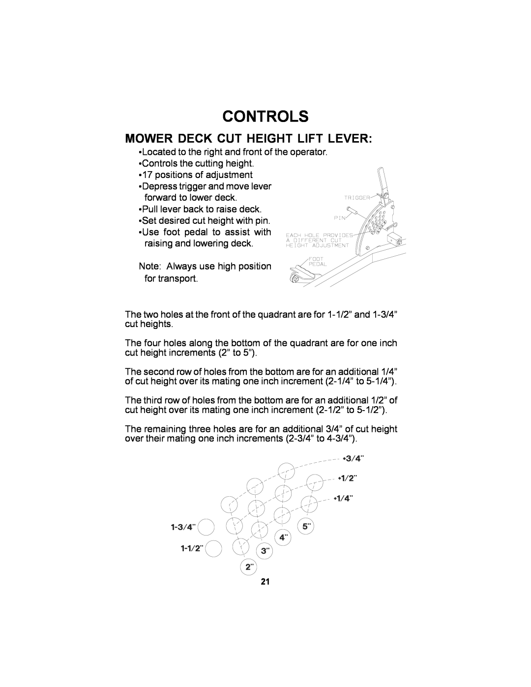 Dixon 11249-106 manual Mower Deck Cut Height Lift Lever, Controls 