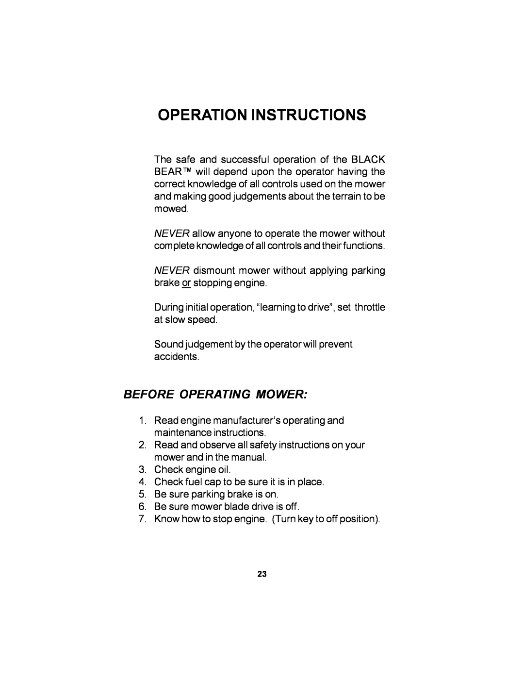 Dixon 11249-106 manual Operation Instructions, Before Operating Mower 