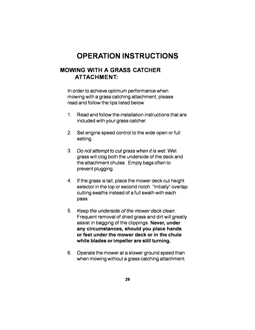 Dixon 11249-106 manual Mowing With A Grass Catcher Attachment, Operation Instructions 