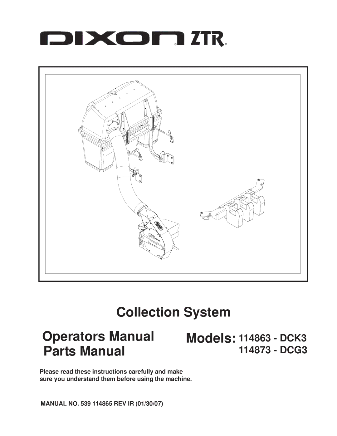 Dixon 114863 - DCK3 manual Collection System Operators Manual 