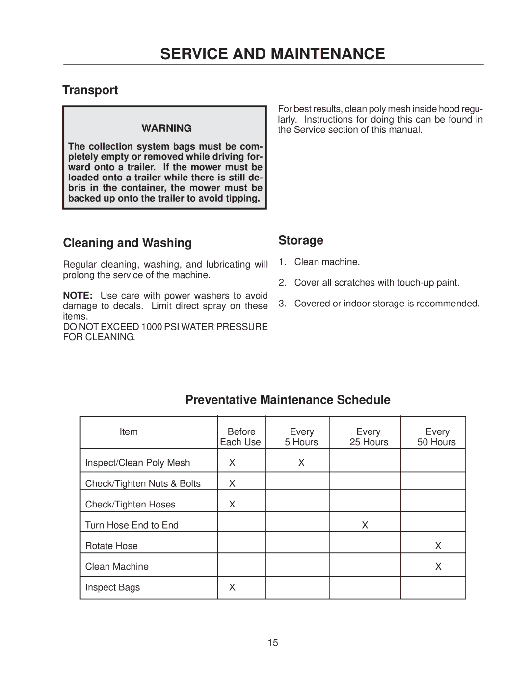 Dixon 114863 - DCK3 manual Service and Maintenance, Transport 