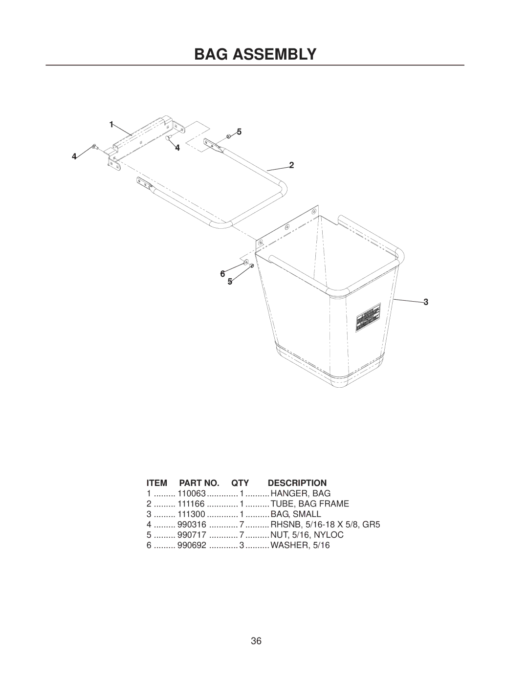 Dixon 114863 - DCK3 manual BAG Assembly 