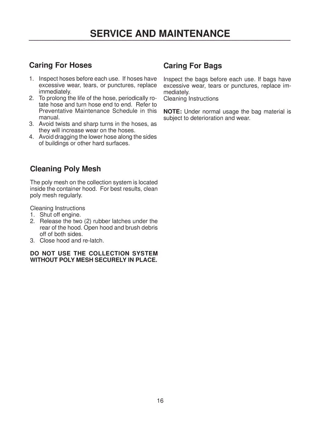 Dixon 114873 - DCG3 manual Caring For Hoses 