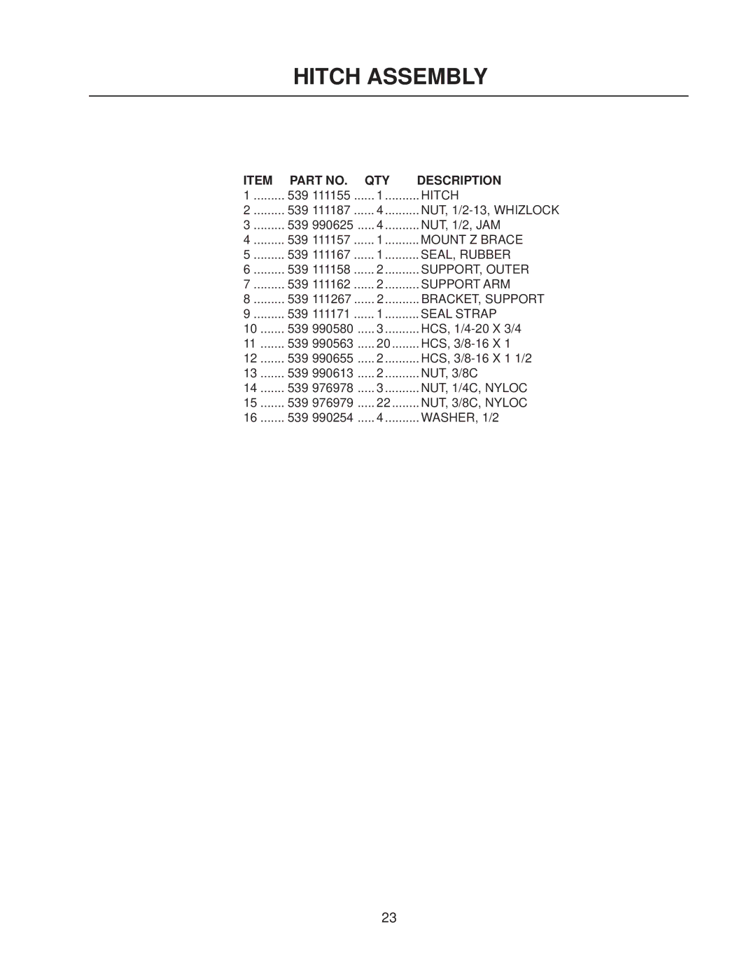 Dixon 114873 - DCG3 manual Hitch 