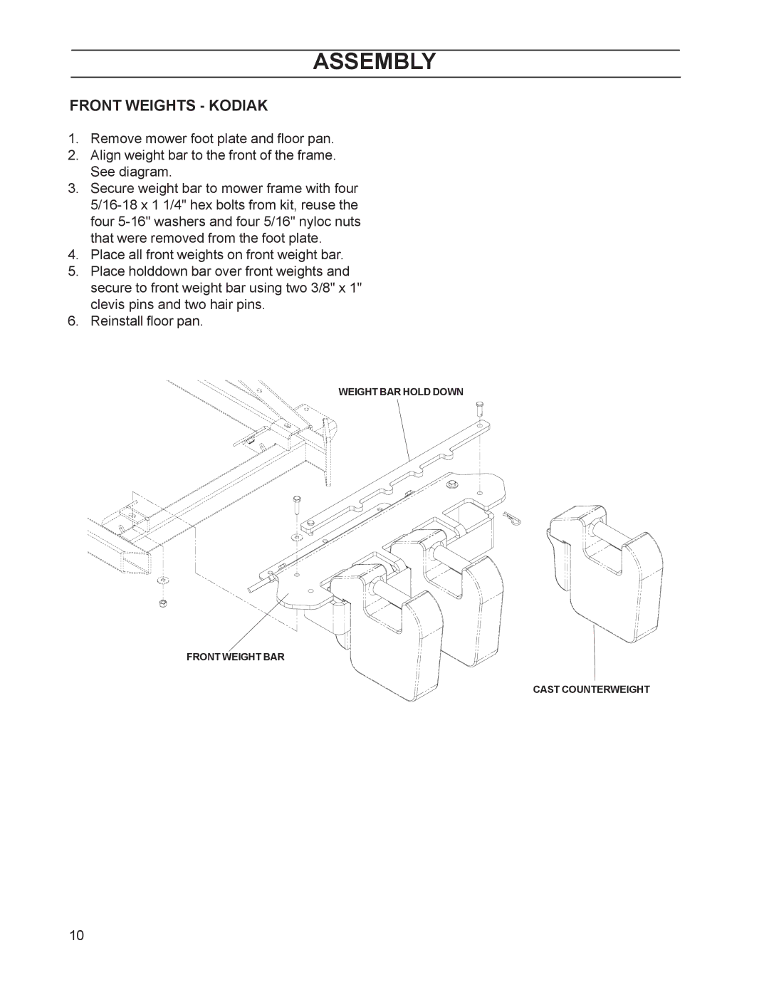 Dixon 114893 - DCK2, 114892-DCR2 manual Front Weights Kodiak 