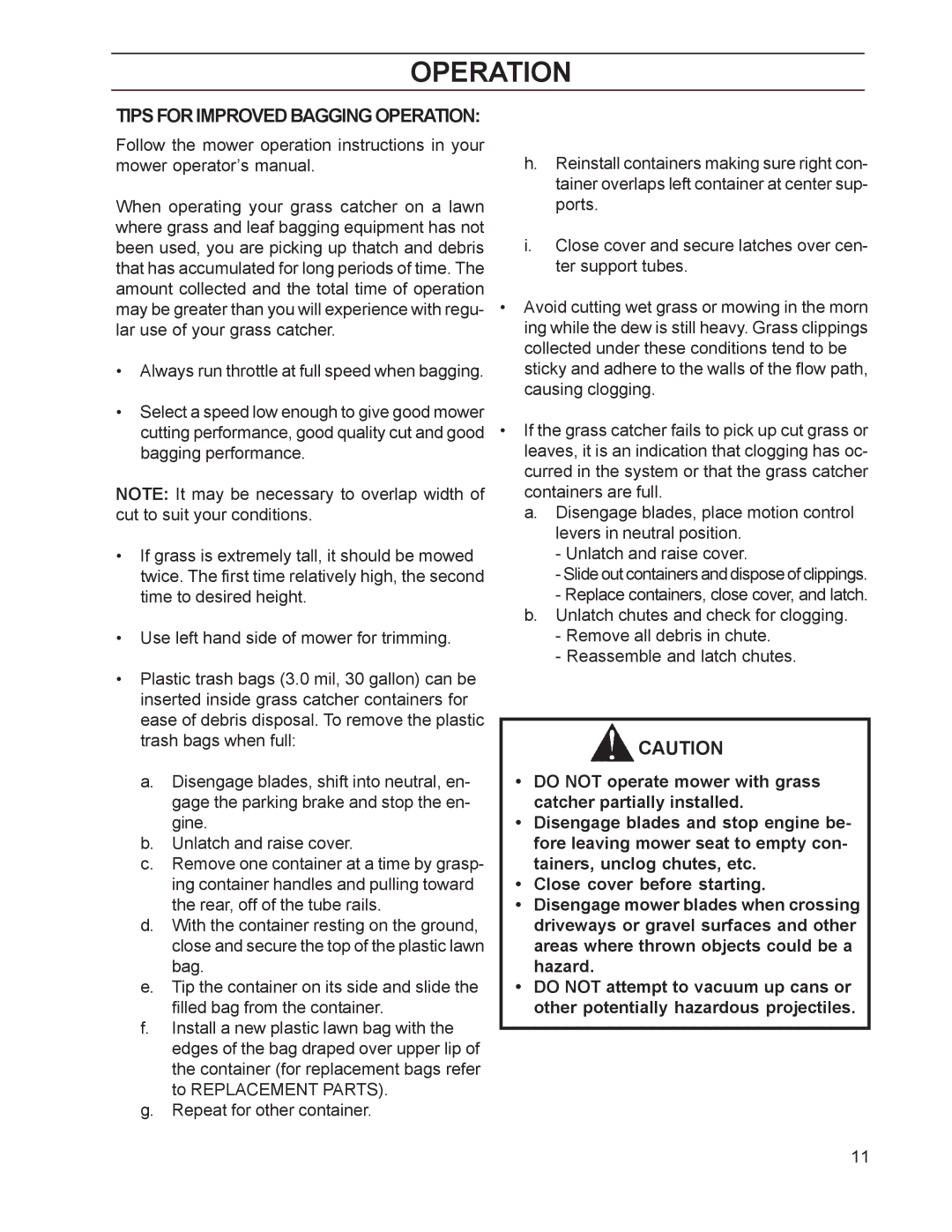 Dixon 114892-DCR2, 114893 - DCK2 manual Tips for Improved Bagging Operation 