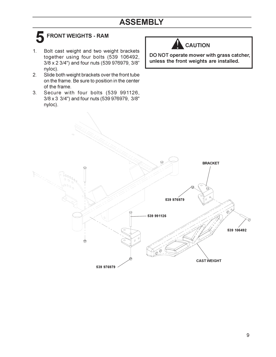 Dixon 114892-DCR2, 114893 - DCK2 manual Front Weights RAM 