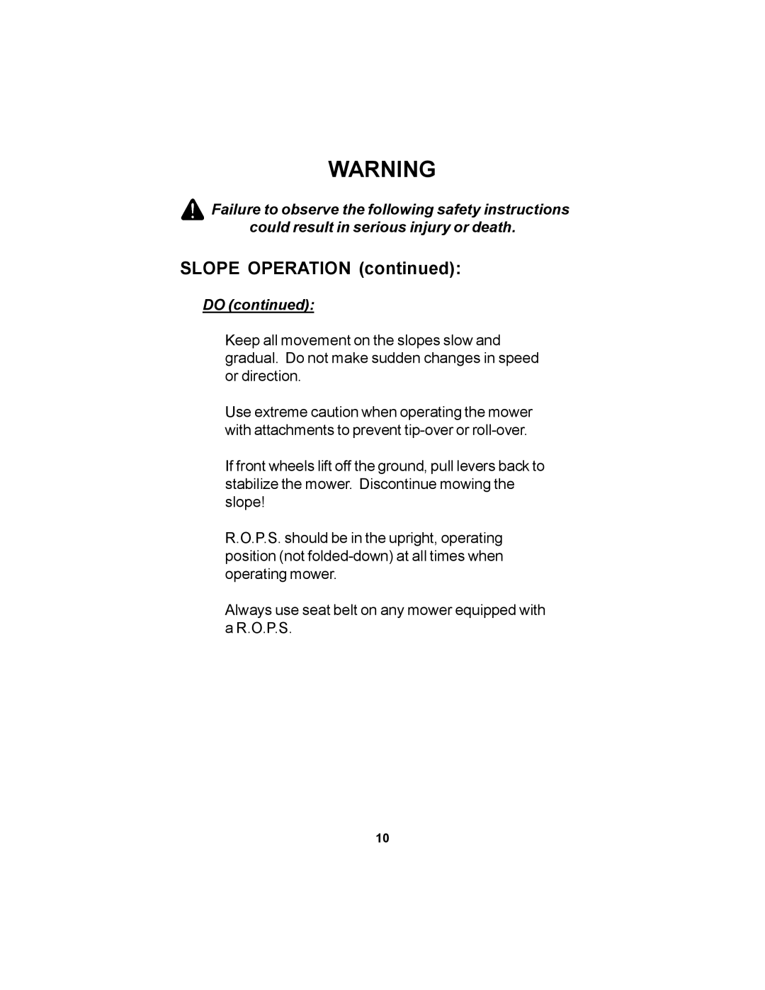 Dixon 12881-106 manual Slope Operation 