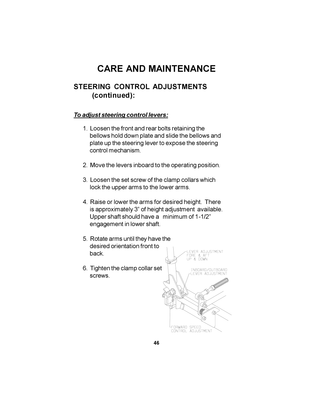 Dixon 12881-106 manual Steering Control Adjustments, To adjust steering control levers 