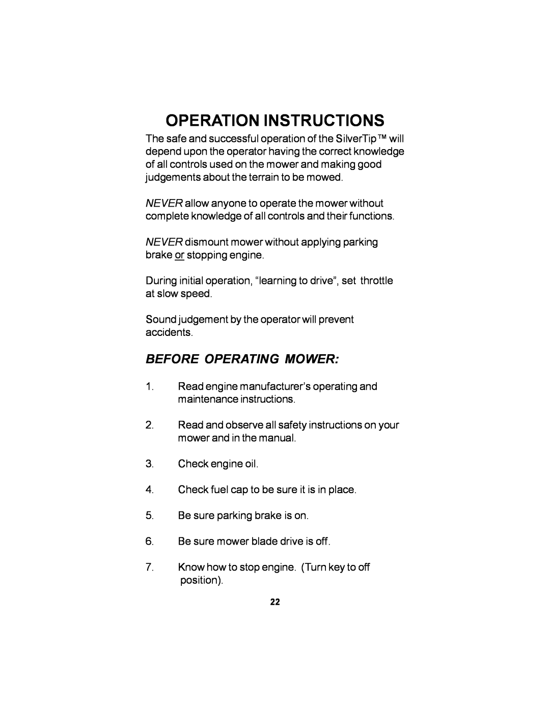 Dixon 12881-106 manual Operation Instructions, Before Operating Mower 