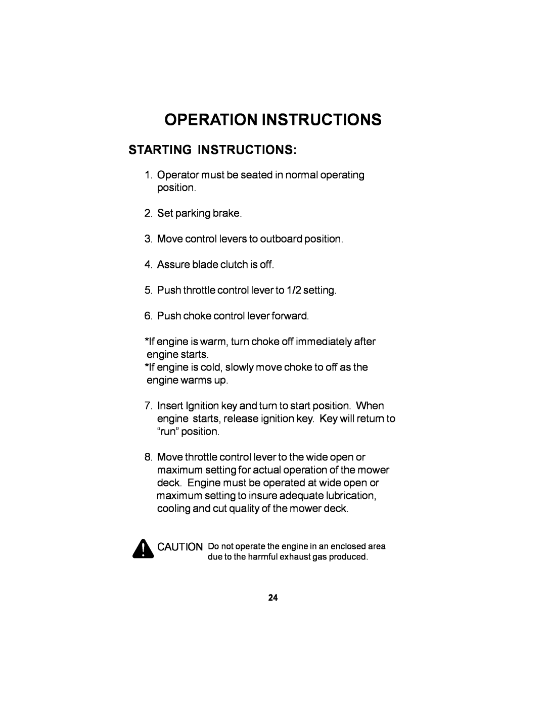 Dixon 12881-106 manual Starting Instructions, Operation Instructions 