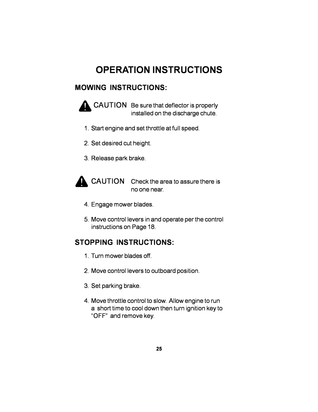 Dixon 12881-106 manual Mowing Instructions, Stopping Instructions, Operation Instructions 