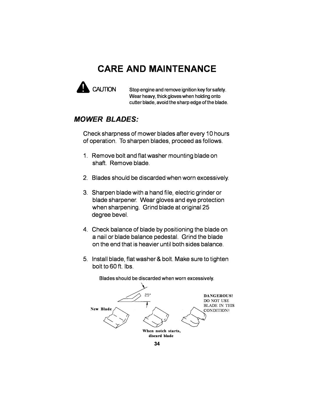 Dixon 12881-106 manual Mower Blades, Care And Maintenance 