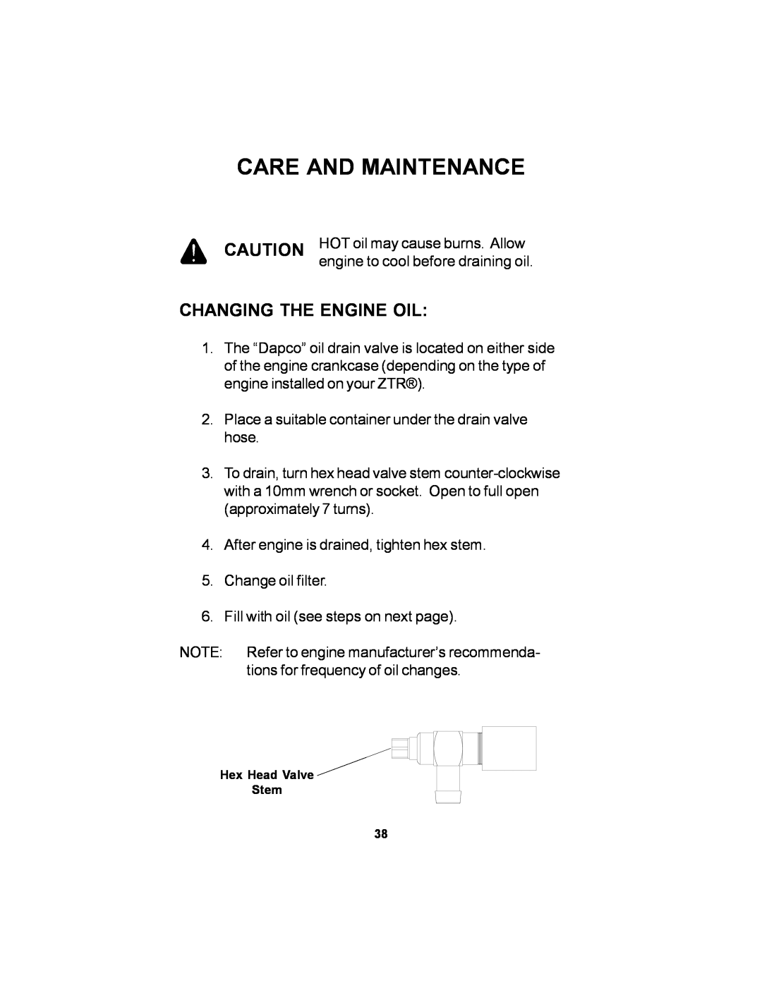 Dixon 12881-106 manual Changing The Engine Oil, Care And Maintenance 