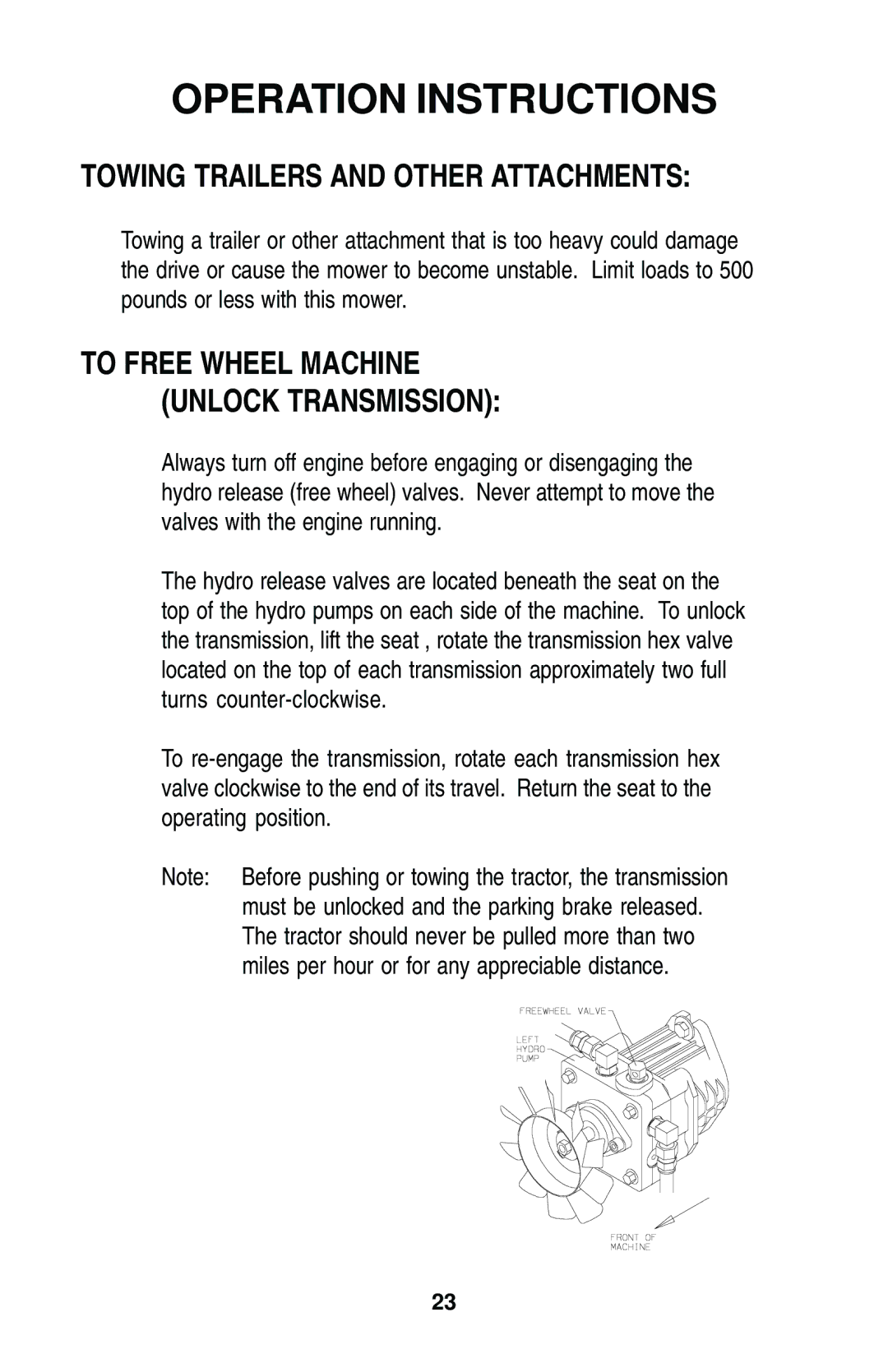 Dixon 12881-1104 manual Towing Trailers and Other Attachments, To Free Wheel Machine Unlock Transmission 