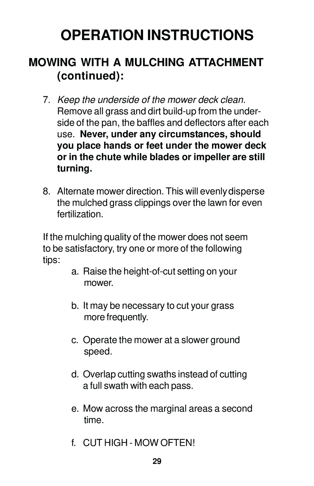 Dixon 12881-1104 manual Mowing with a Mulching Attachment 