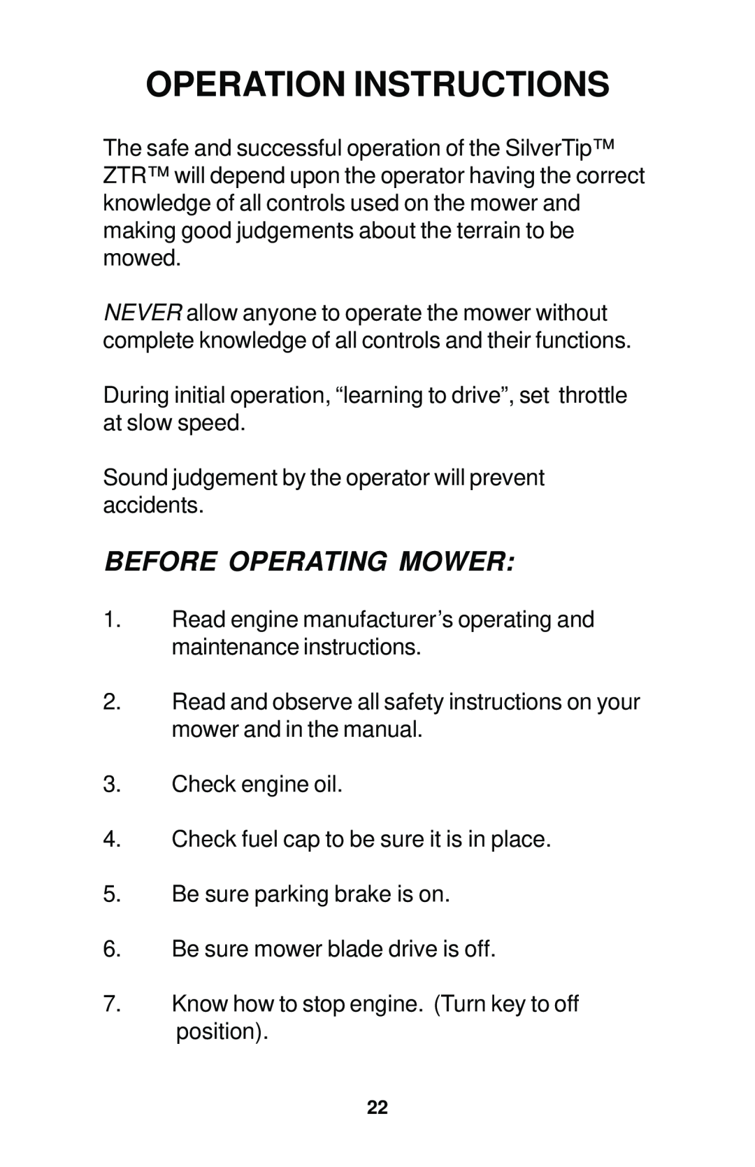 Dixon 12881-1104 manual Operation Instructions, Before Operating Mower 