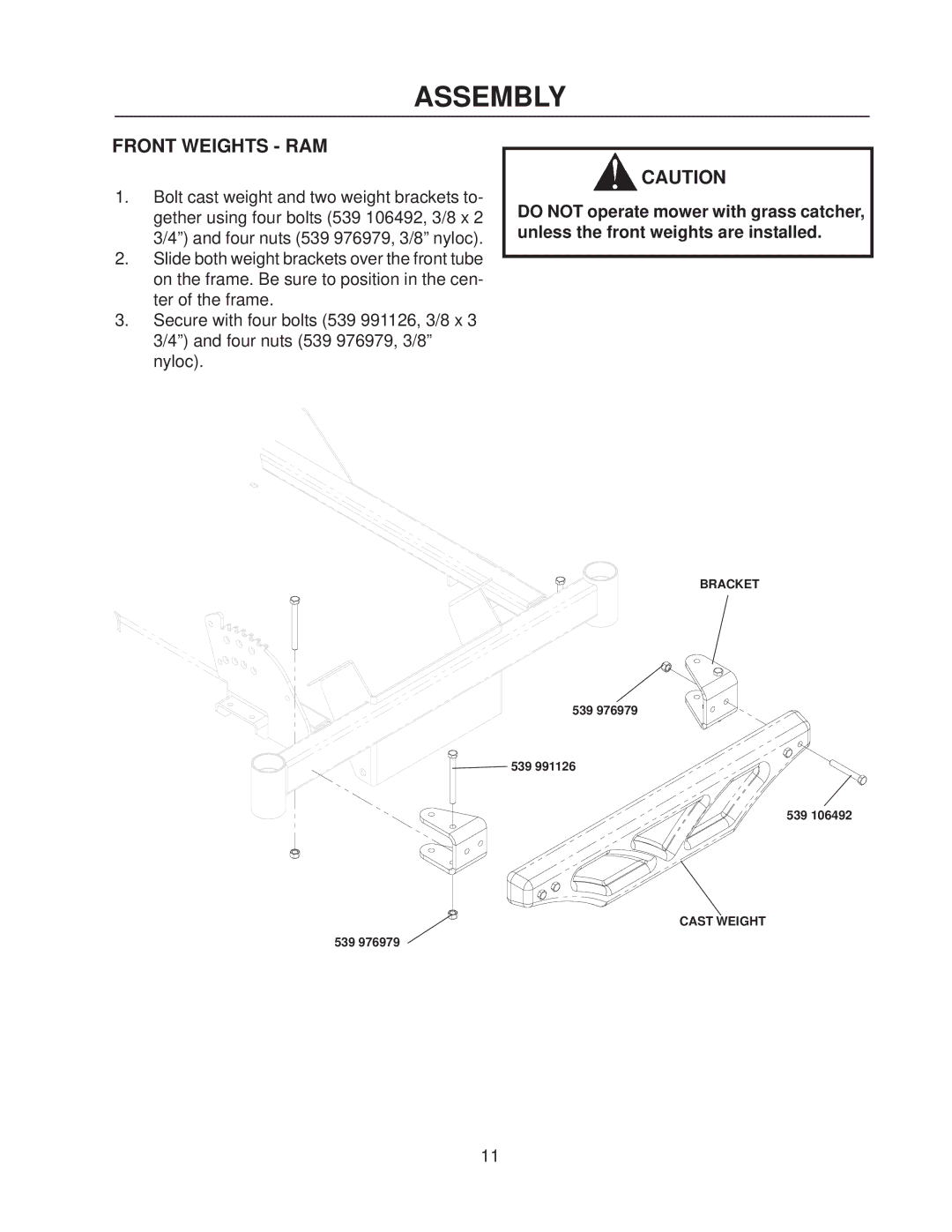 Dixon 130211 - DCKC, 130212 - DCRC manual Front Weights RAM 