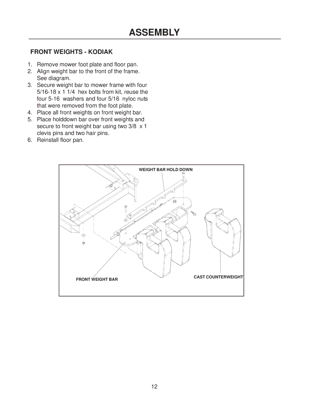 Dixon 130211 - DCKC, 130212 - DCRC manual Front Weights Kodiak 