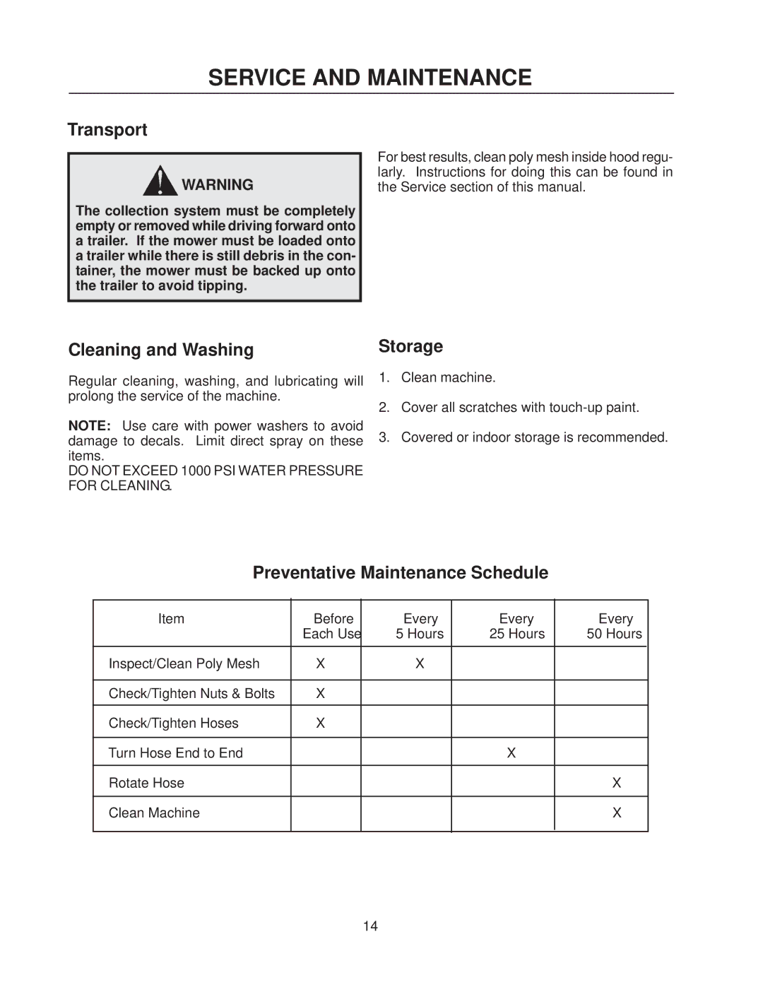 Dixon 130211 - DCKC, 130212 - DCRC manual Service and Maintenance, Transport 