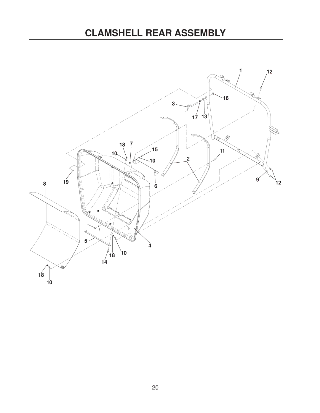 Dixon 130211 - DCKC, 130212 - DCRC manual Clamshell Rear Assembly 