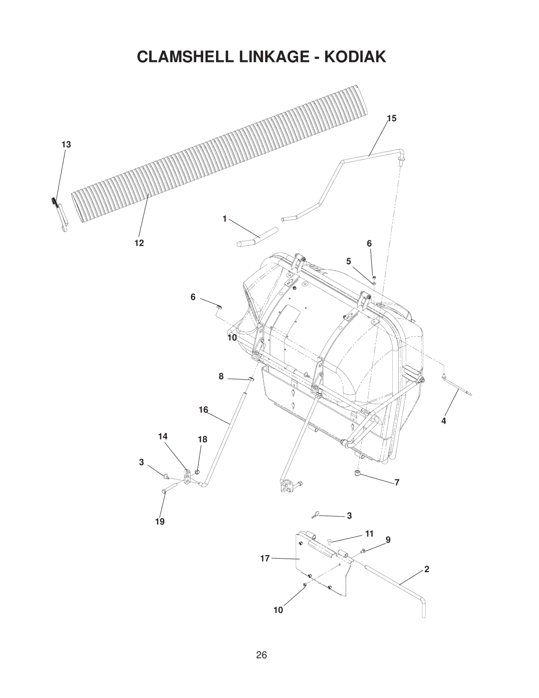 Dixon 130211 - DCKC, 130212 - DCRC manual Clamshell Linkage Kodiak 