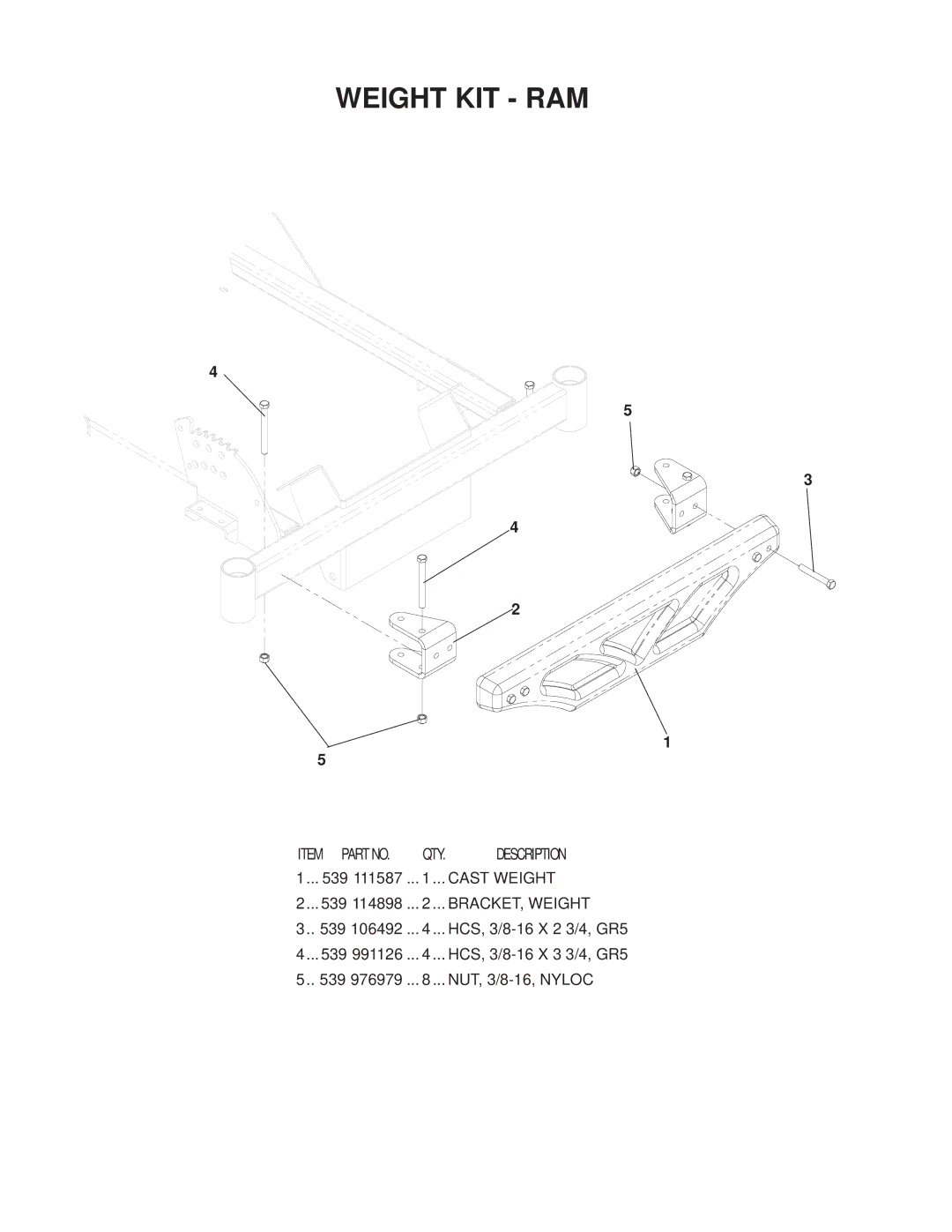 Dixon 130211 - DCKC, 130212 - DCRC manual Weight KIT RAM 