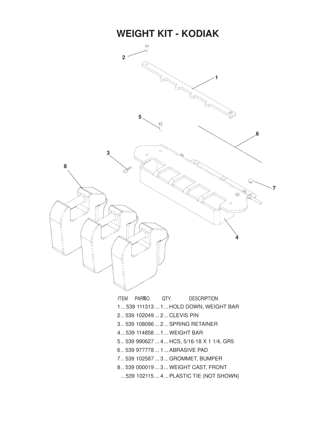 Dixon 130211 - DCKC, 130212 - DCRC manual Weight KIT Kodiak 