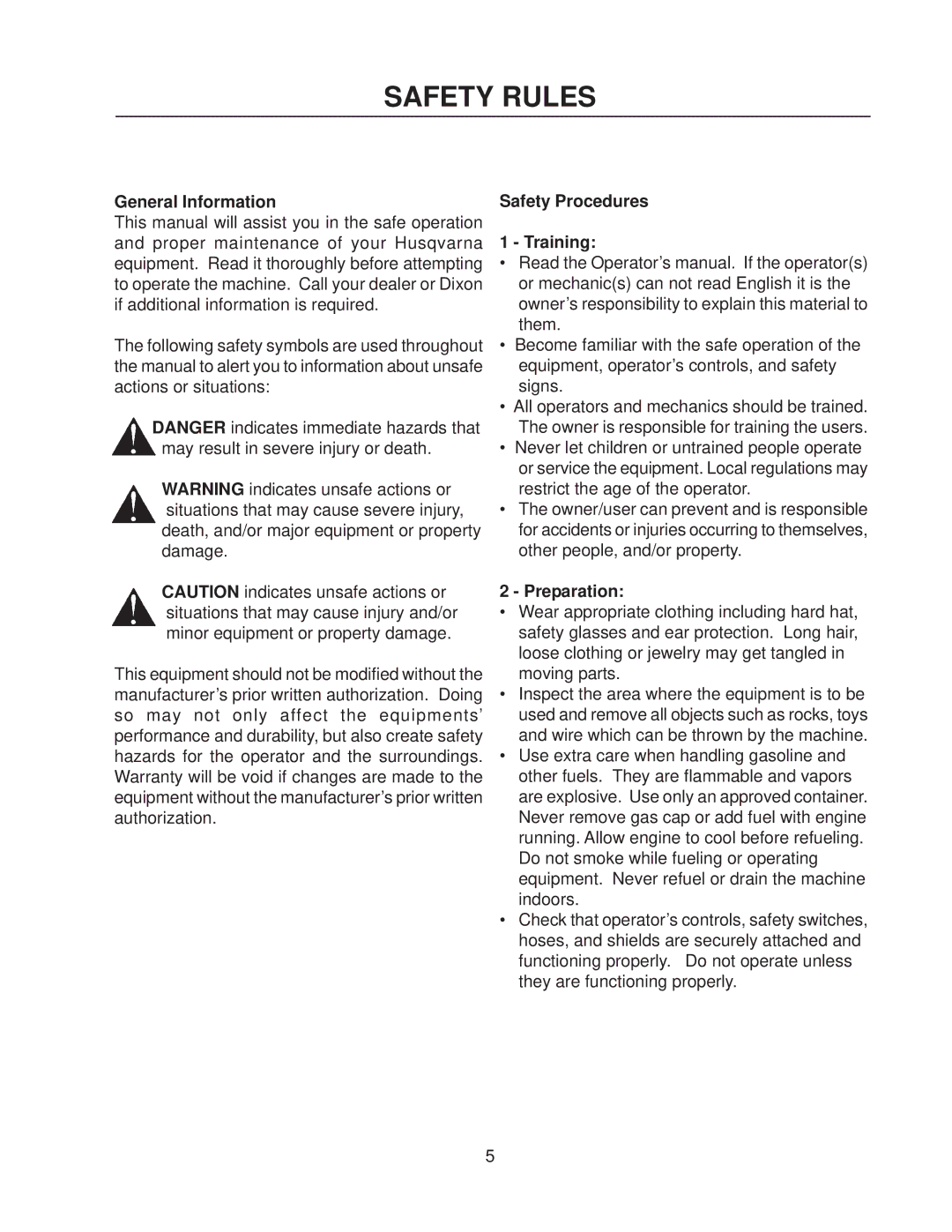 Dixon 130211 - DCKC, 130212 - DCRC manual Safety Rules, General Information 