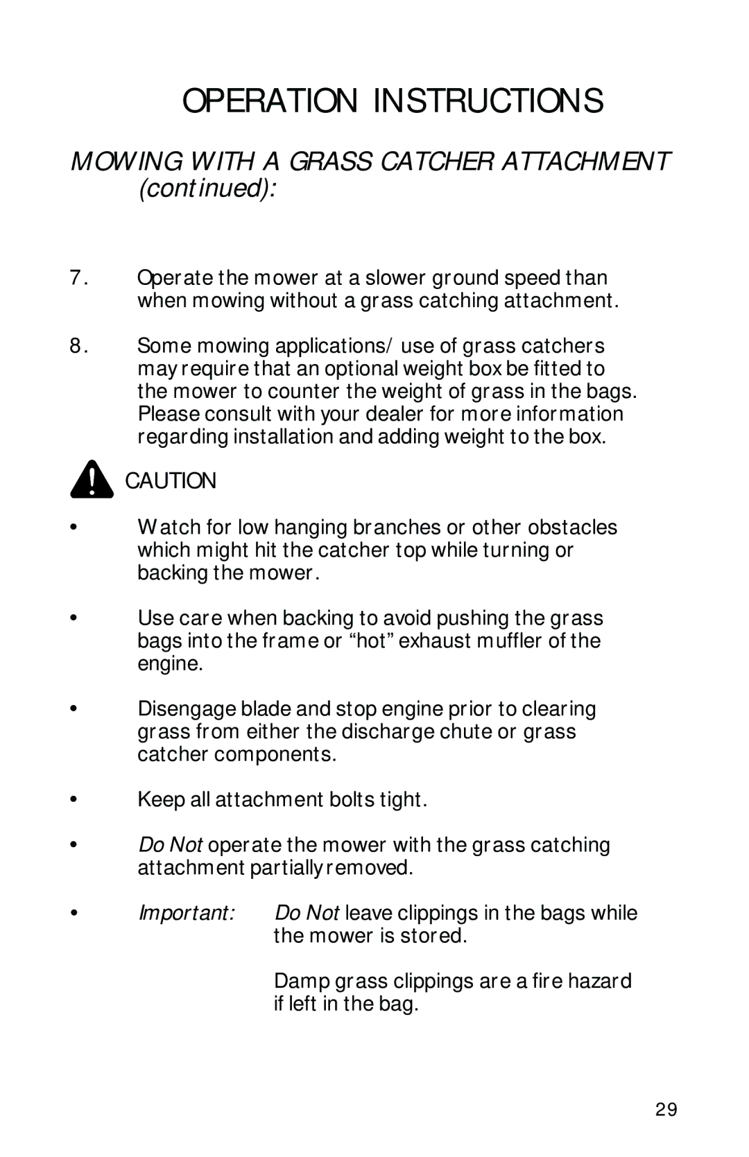 Dixon 13086-0601 manual Mowing with a Grass Catcher Attachment 