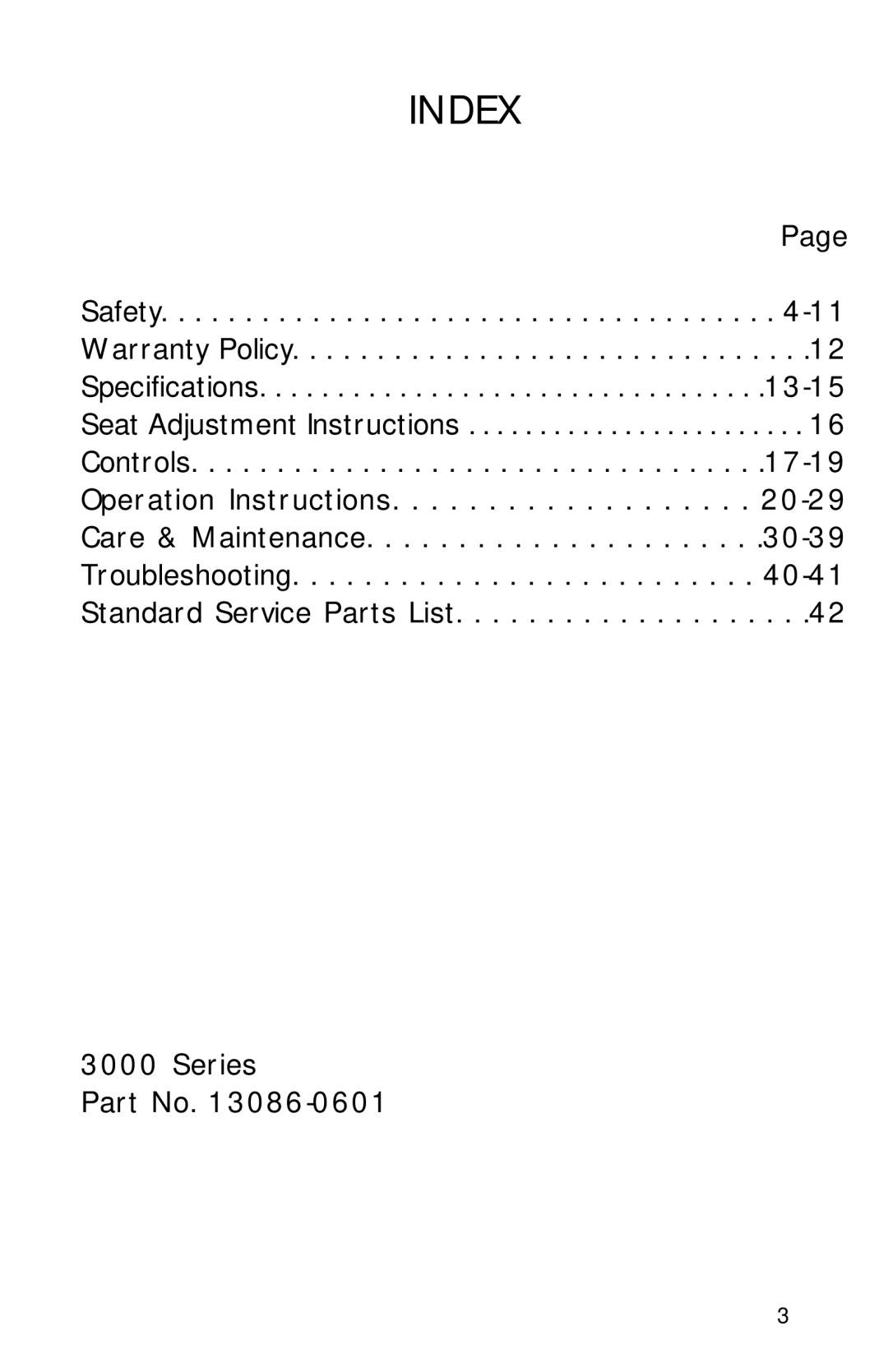 Dixon 13086-0601 manual Index 