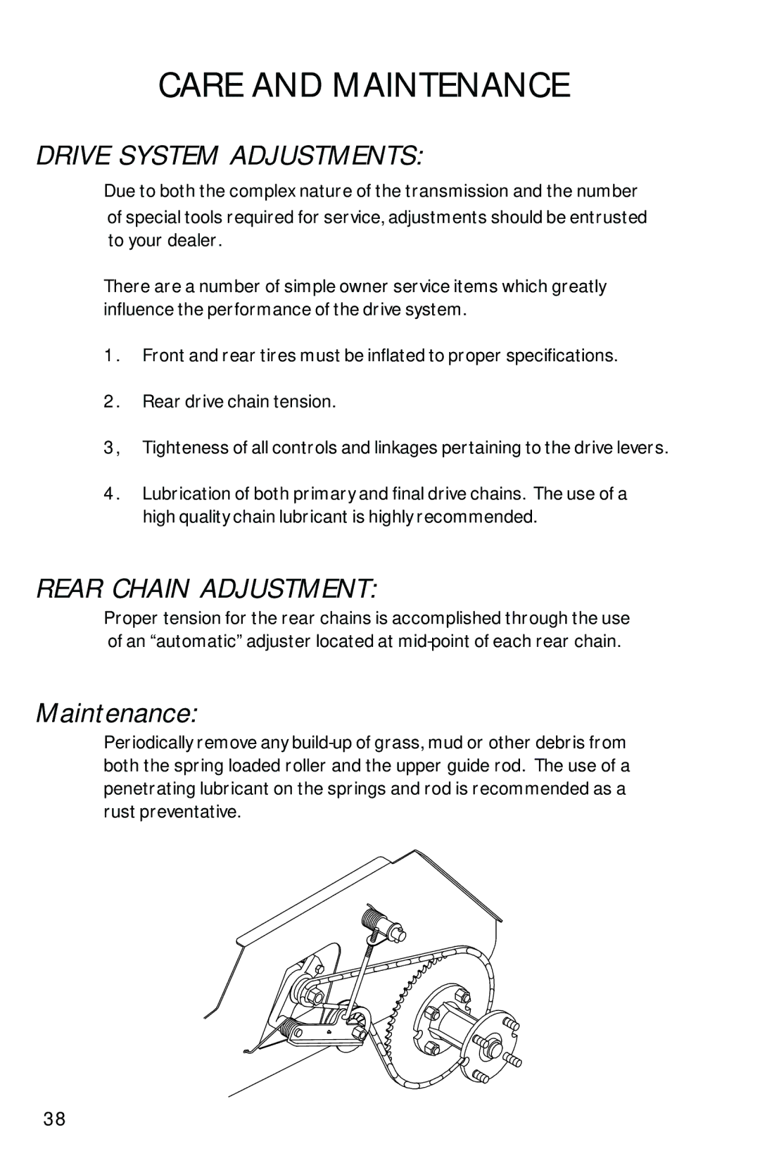 Dixon 13086-0601 manual Drive System Adjustments, Rear Chain Adjustment, Maintenance 